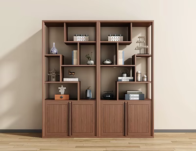 Modern Wooden Display Shelf with Multiple Compartments Books Vase and Decorative Items 3d model