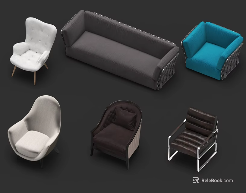Modern Sofa Set With Various Chairs Different Colors And Contemporary Design 3d model