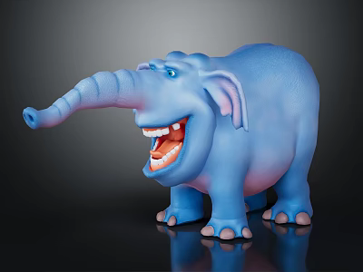 Cute Blue Elephant Doll With Smiling Face Open Mouth and Playful Design 3d model