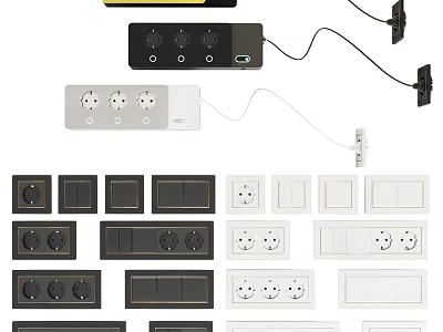 Stylish Black And White Switch Panels With Sockets And Various Designs For Home Use 3d model