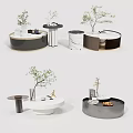 Modern Coffee Table Designs With Marble Tops Decorative Plants And Ornaments 3d model
