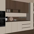 Modern Kitchen Sideboard Featuring Cabinets Drawers Built-in Appliances and Soft Lighting 3d model