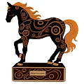 Black And Gold Decorative Horse Figurine With Spiral Patterns And Horse of the Year Base