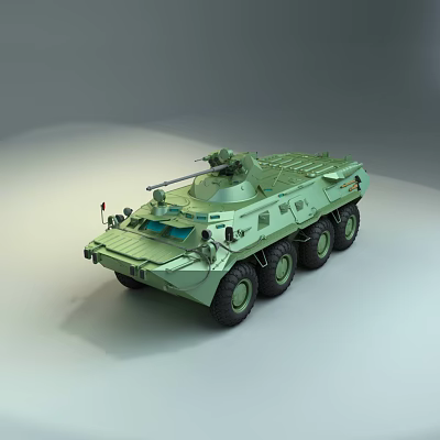 Modern Green Armored Wheeled Tank Military Vehicle Design With Turret And Weapon System 3d model