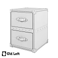 Black Cabinet With Two Drawers Leather Handles And Wooden Trim Rivet Details