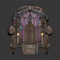 Ornate Decorative Wagon With Colorful Fabrics Wooden Wheels Steps And Hanging Lanterns