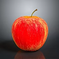 Fresh Shiny Red Apple With Yellow Stripes On Dark Reflective Surface