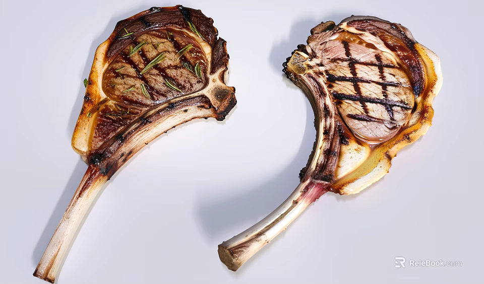 Grilled Bone In Steak With Grill Marks And Rosemary Seasoning 3d model 