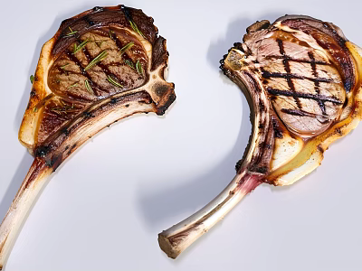 Grilled Bone In Steak With Grill Marks And Rosemary Seasoning 3d model