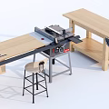 Practical Wooden Workbench Table and Stool Set with Metal Frame and Storage Shelf 3d model