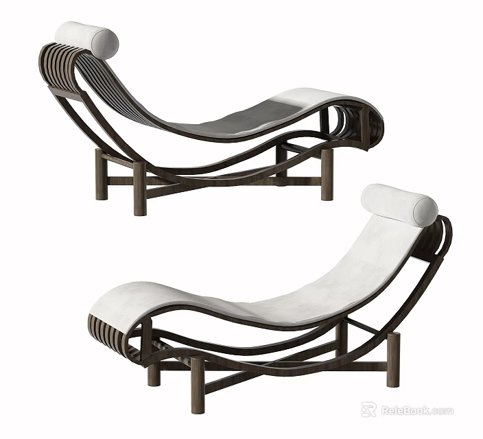 Modern Chaise Lounge With Curved Metal Frame And White Comfortable Cushion 3d model 