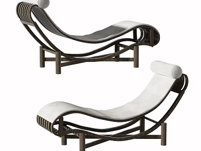 Modern Chaise Lounge With Curved Metal Frame And White Comfortable Cushion 3d model