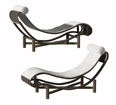 Modern Chaise Lounge With Curved Metal Frame And White Comfortable Cushion 3d model