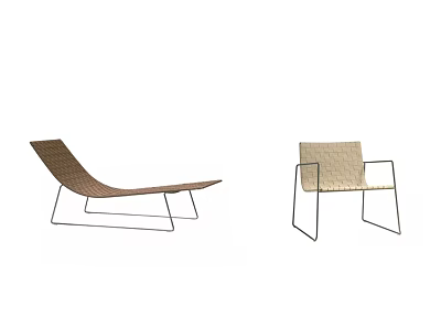 Modern Woven Lounge Chair With Metal Frame Brown And Light Tones 3d model