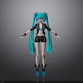 Anime Character Design With Turquoise Long Twin Ponytails Black Leather Jacket And Shorts