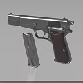 Classic Metal Pistol With Wooden Grip And Detachable Magazine On Gray Background