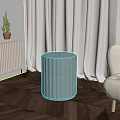 White Cylindrical Pleated Side Table on Wooden Floor with White Curtains and Natural Light