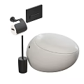 Modern White Toilet With Black Toilet Paper Holder Toilet Brush and Panel