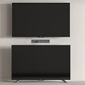 Two Modern Televisions Wall Mounted and Stand Placed in Minimalist Living Room