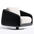 Modern Single Sofa With Black And Beige Fabric Upholstery Round Base Armrests