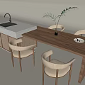 Rattan Island Table Solid Wood Island Table and Chair Solid Wood Backrest Soft Bag Dining Chair and Rattan Storage Cabinet Washing Table 3d model