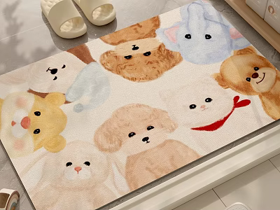 Cute Bathroom Rug With Cartoon Animal Faces And Soft Color Design 3d model