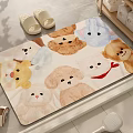Cute Bathroom Rug With Cartoon Animal Faces And Soft Color Design
