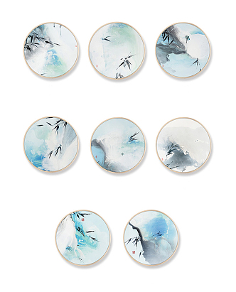 New Chinese Style Round Frame Painting Hanging Painting 3d model