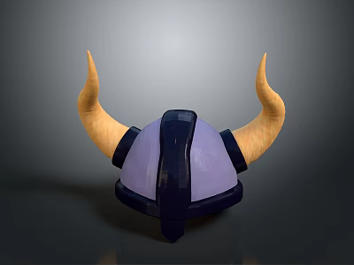 Viking Helmet Design With Purple Dome And Yellow Curved Horns 3d model