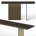 Modern Wooden Console Table Design With Vertical Striped Metal Panel And Slim Legs