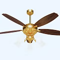 Golden Decorative Ceiling Fan With Wooden Blades And Built In Lights