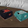 Stylish Shaped Carpets with Nike Logo in Blue Orange and White on Bedroom Wooden Floor