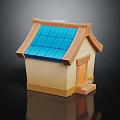 Cartoon House Scene With Blue Roof Yellow Walls Door And Steps