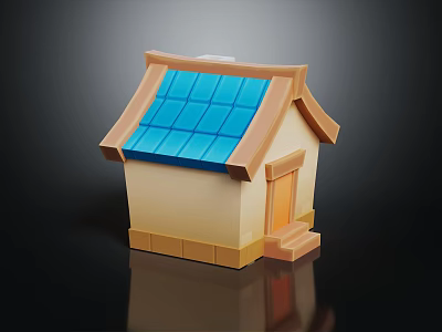 Cartoon House Scene With Blue Roof Yellow Walls Door And Steps 3d model