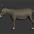 3D Model of Brown Donkey With White Muzzle and Hooves on Gray Background With Reflection
