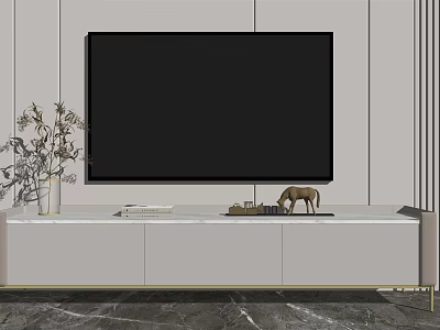 Modern TV Stand With Marble Top TV Vase And Decorative Ornaments In Living Room 3d model
