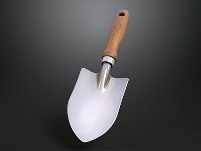 Small Garden Trowel With Wooden Handle And Silver Metal Blade On Dark Background 3d model