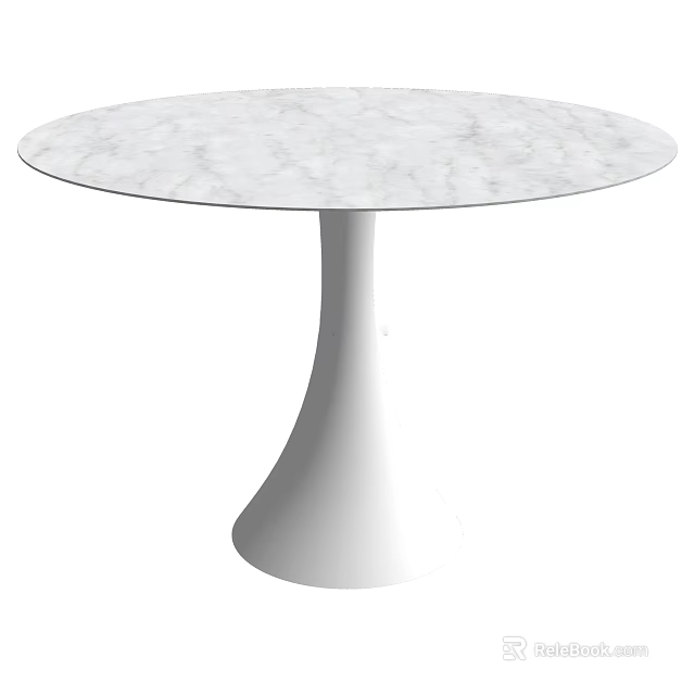 Stylish Round Desk With White Marble Top And White Flared Base 3d model