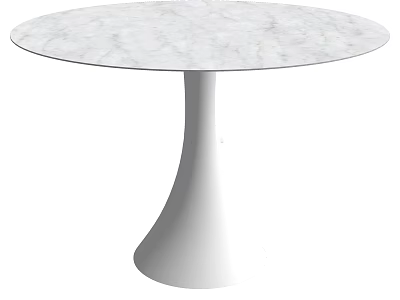 Stylish Round Desk With White Marble Top And White Flared Base 3d model