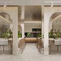 Modern Restaurant Interior With Glass Wine Display Cabinet Wooden Dining Table And Chairs