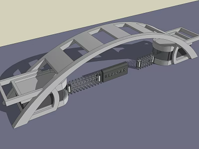 Modern Arch Entrance Gate Structural Design With Side Pillars And Metal Railings 3d model
