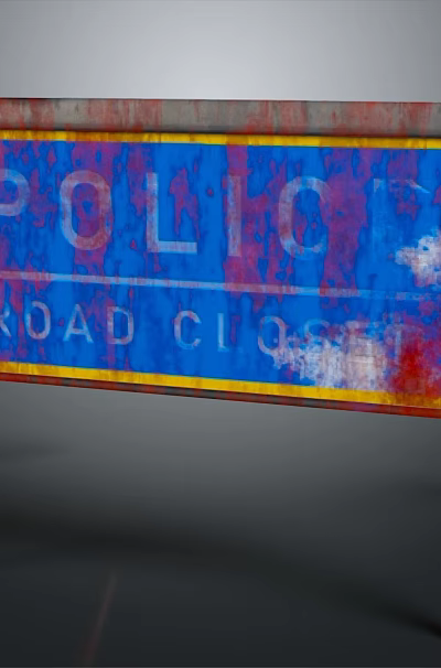 Rusty Road Sign Displaying Polio Road Close Text With Worn Out Edges 3d model