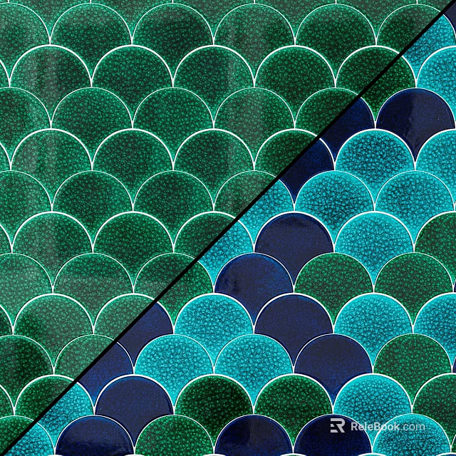 Scalloped Tile Pattern Featuring Green And Blue Shades As Decorative Component 3d model 