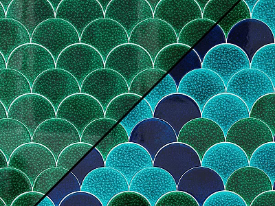 Scalloped Tile Pattern Featuring Green And Blue Shades As Decorative Component 3d model