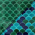 Scalloped Tile Pattern Featuring Green And Blue Shades As Decorative Component 3d model
