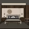 Warm Modern Bedroom Interior Design With Wooden Bed Nightstands Pendant Lights And Round Art