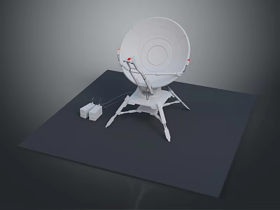 White Satellite Dish Antenna With Metal Stand And Electronic Components On Platform 3d model