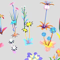 Colorful Different Types Of Garden Plants With Vibrant Flowers Green Leaves And Stems