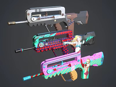Colorful Decorative Weapons With Cartoon Patterns And Vibrant Artistic Designs 3d model