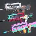Colorful Decorative Weapons With Cartoon Patterns And Vibrant Artistic Designs